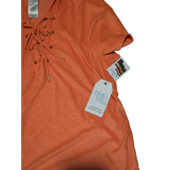 Time and Tru Orange Hooded Lace-Up Swim Coverup M - Picture 7 of 13